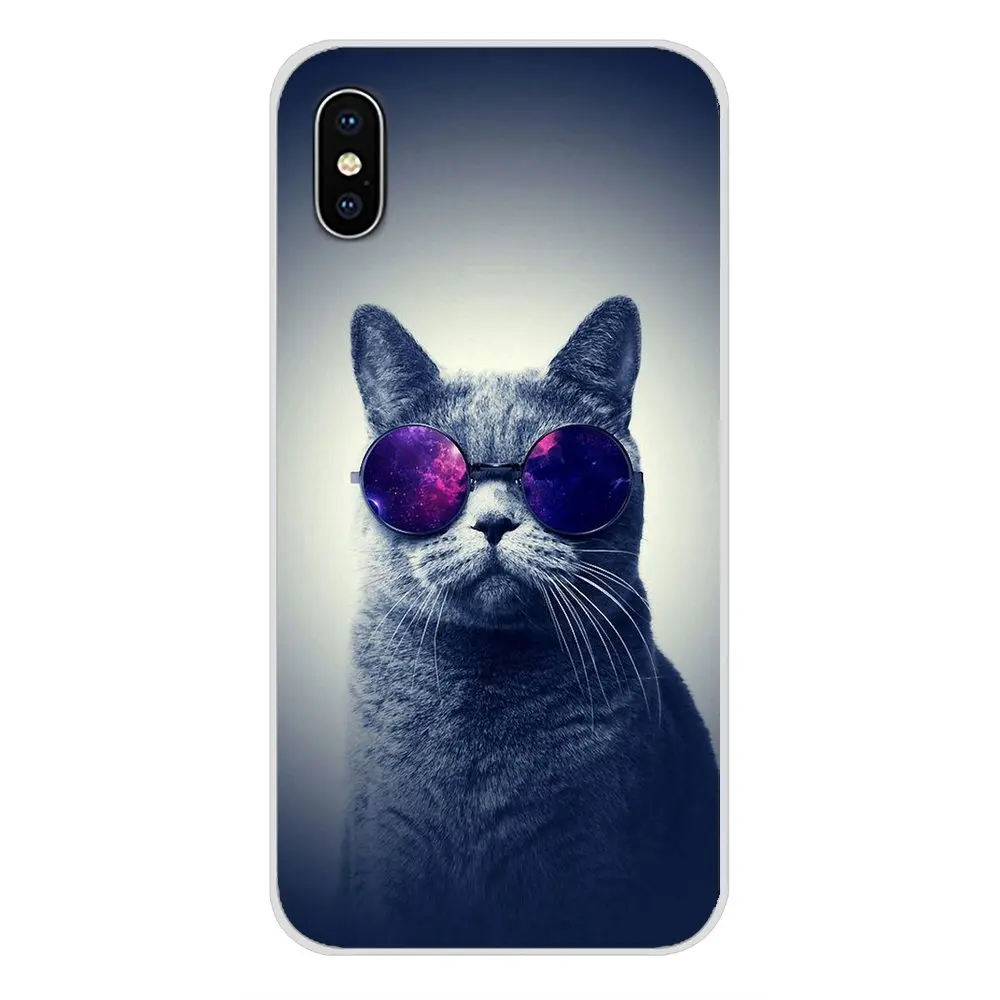 Transparent TPU Shell Case For Samsung A10 A30 A40 A50 A60 A70 Galaxy S2 Note 2 3 Grand Core Prime Animals Cats Cat with glasses | Мобильные