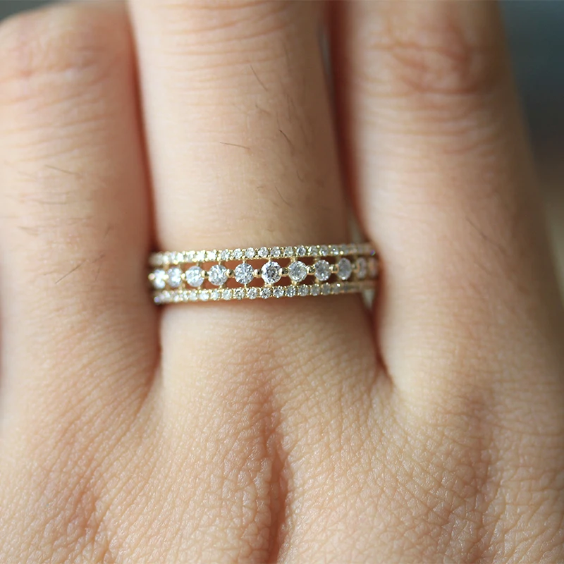 

DUPUY Fashion Ring 14k Yellow Gold Wedding Ring Classic Round Diamond Ring Elegant Jewelry For Women Attend Wedding DIY D180002