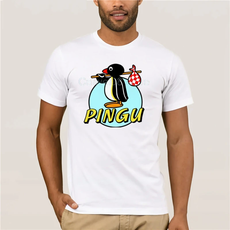 Fashion T Shirt 100% Cotton Free shipping PINGU ALL SIZES White cotton men summer fashion brand T-shirt | Мужская одежда