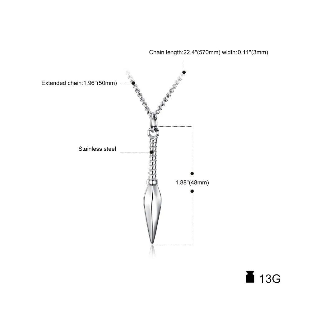 TengYi Punk Ninja Spear Pendant Necklaces For Man Fashion Black/Steel/Gold Color Mini Dagger Men Jewelry Necklace Gifts TY1156 | Украшения