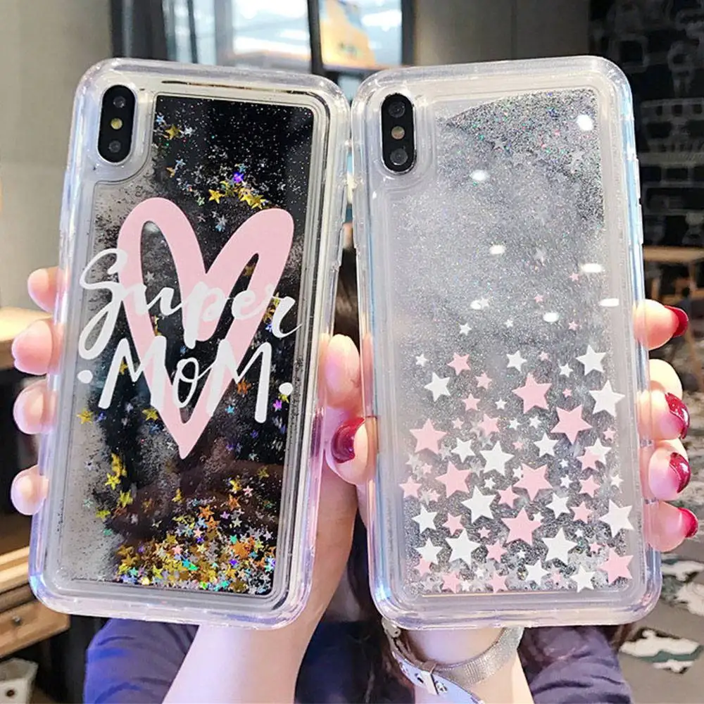 Чехол для телефона KISSCASE Quicksand Liquid iPhone 7 8 Plus X XS MAX XR Love Heart Stars чехлы 6 6S |