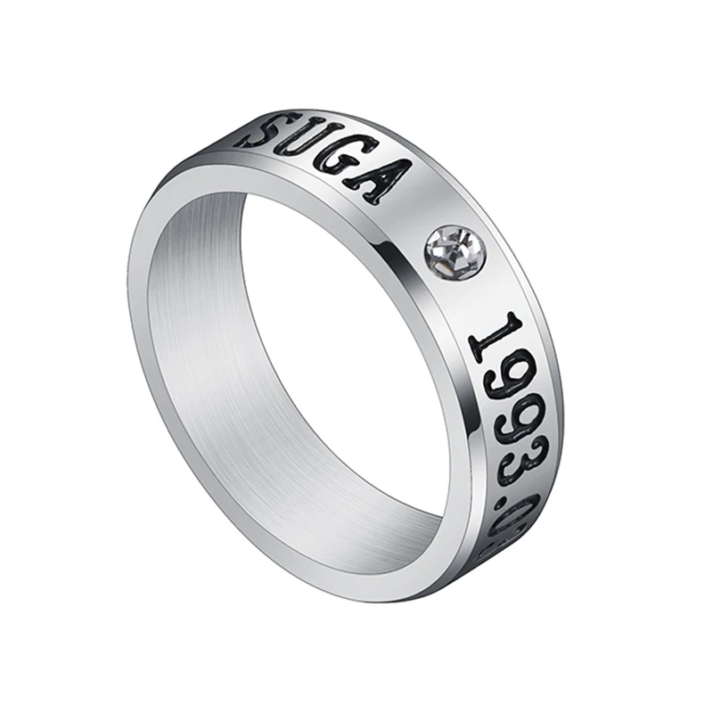 steel SUGA Auxauxme Titanium Steel Rap Monster Zircon Rings Gold Wedding Promise Ring For Women Men Engagement Jewelry Gift - Цвет основного камня: steel SUGA