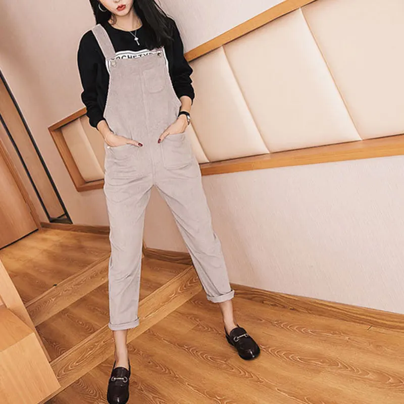 Женские вельветовые брюки с завышенной талией весна осень 2017|shoulder pants|bib pants