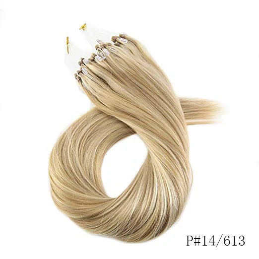 P14-613 Moresoo машинные Человеческие волосы Remy для наращивания на микро-петлях, волосы для наращивания на микро кольцах, бразильские волосы для наращивания, 16-24 дюйма, 1 г/1 S, 50 г - Цвет: P14-613