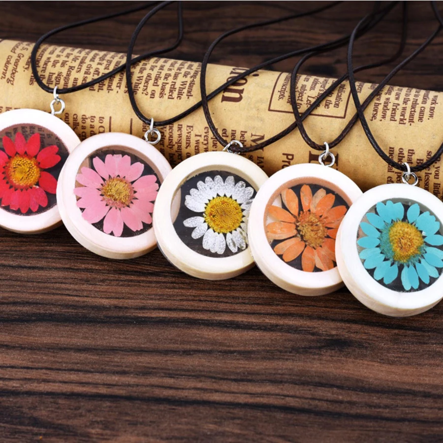 Новинка ручная работа бохо Маргаритка прозрачный цветок ожерелье подвеска кожа