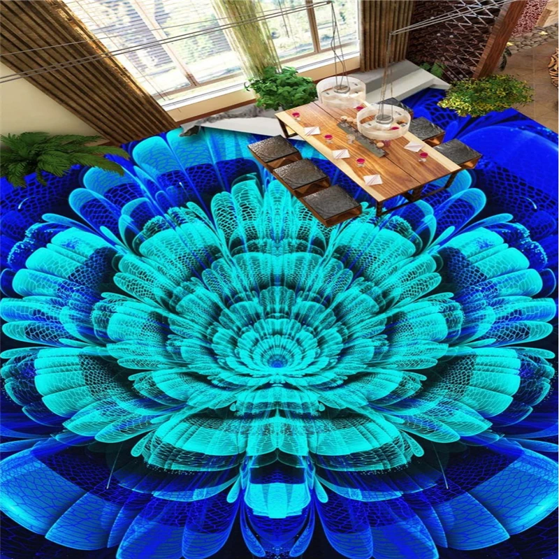 Фото Обои для спальни, ванной комнаты, 3D обои, пол, фантазия, синий цветок, фотообои, Нескользящие водонепроницаемые 3d обои №2