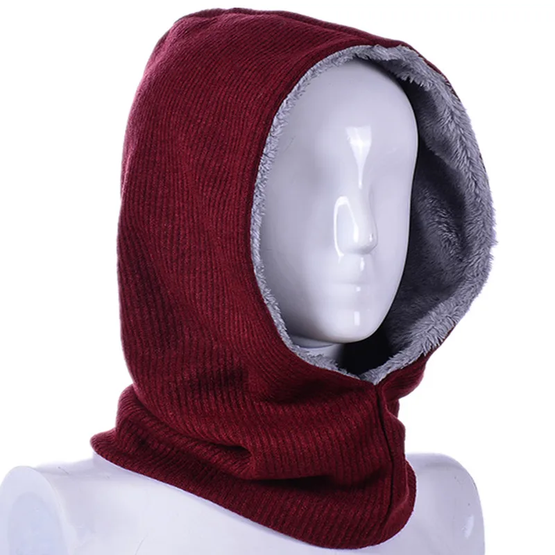 wine red Зимние женские и мужские вязаные шапки бини шарф для мальчиков Skullies Beanies Зимние плюшевые шапки для мужчин и женщин шапки Gorras Bonnet маски шапки - Color: wine red