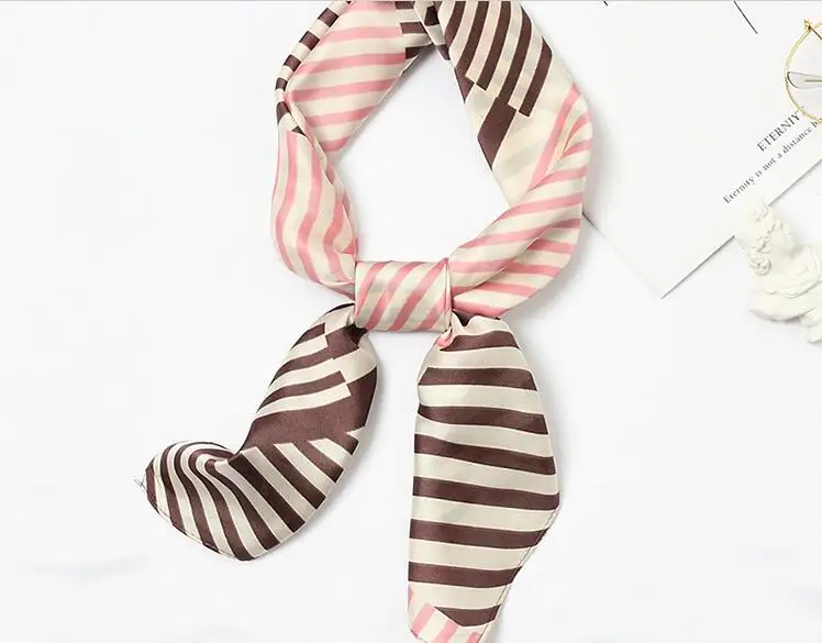 

Yishine 70*70 CM Square Silk Scarf Hair Tie Band Women Elegant Small Stripes Prints Multifunctional Head Neck Kerchief Satin Sca