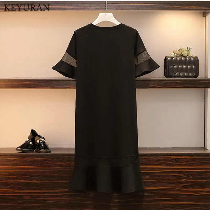XL 5XL плюс размер платье с оборками Женская одежда лето 2019 звезда блесток вышивка