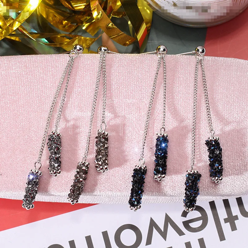 FYUAN модные длинные кисточки Кристаллы серьги Druzy Подвеска цилиндрической формы