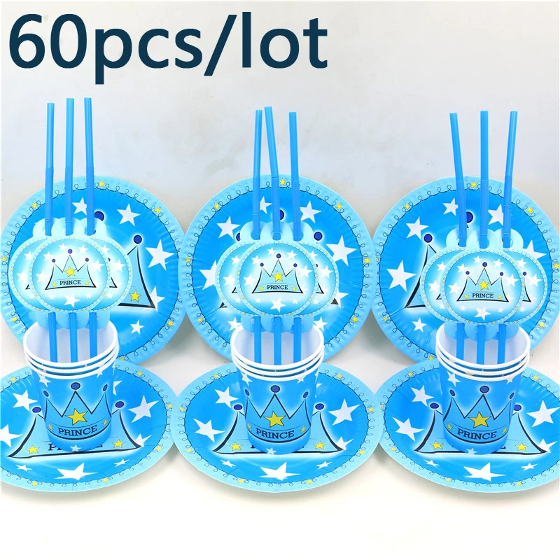 60 шт. спрос среди детей принц голубая Корона декоративные подкладки соломинки с