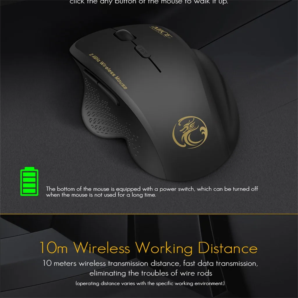 IMICE G6 6 клавиш 2,4 ГГц 800-1200-1600 dpi Третий механизм беспроводная мышь Мыши и usb-приемник для ПК ноутбука регулируемые Игровые мыши