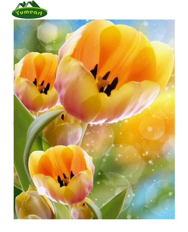 

YUMEART желтый тюльпан Mazayka Алмазная Вышивка Цветы Вышивка Стразы 5d домашний декор вышивка крестиком алмазная живопись