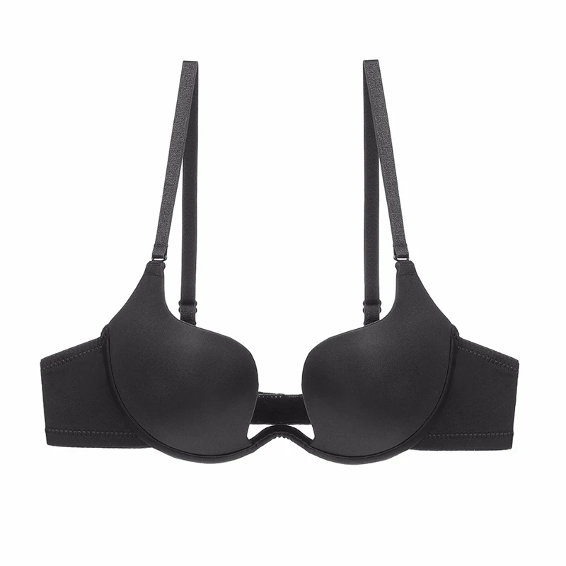 Сексуальный бюстгальтер Push Up U Plunge Bra нижнего белья Регулируемый Кабриолет бесшовные бюстгальтер с получашечками Для женщин краткое платье женское белье бюстгальтер с бретельками - Цвет: Черный