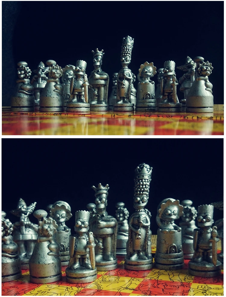 Золотой Серебряный Симпсон шахматный набор игра международные шахматы складная