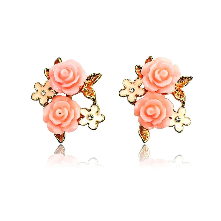 JINGLANG New Fashion Stud Earrings Gold Color Pink Resin Flower For Women Jewelry Gift Free Shipping | Украшения и аксессуары