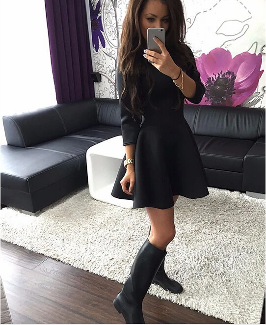 Модное женское сексуальное зимнее вечернее облегающее мини-платье с рукавом 3/4