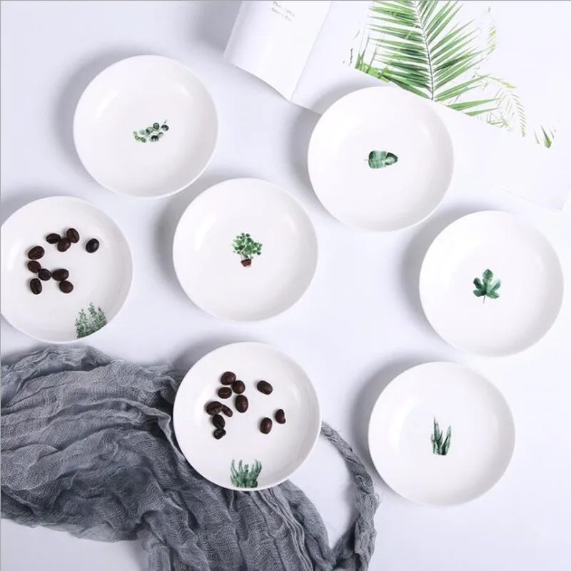 1PC Green plants Mini Size Pigments Ceramics Soy Dish Sauce Vinegar Jam Dishes Kitchen Small Plate Tableware Novelty Gift 4pcs ceramics sauce dishes practical appetizer saucers chic ceramics dishes