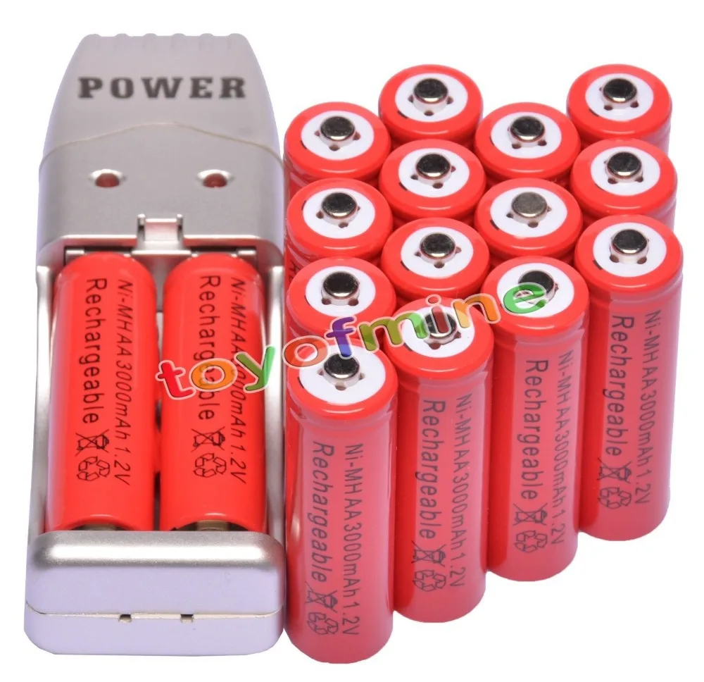 16x AA 2A красный цвет 1 2 V Ni MH 3000mAh аккумуляторная батарея + USB зарядное