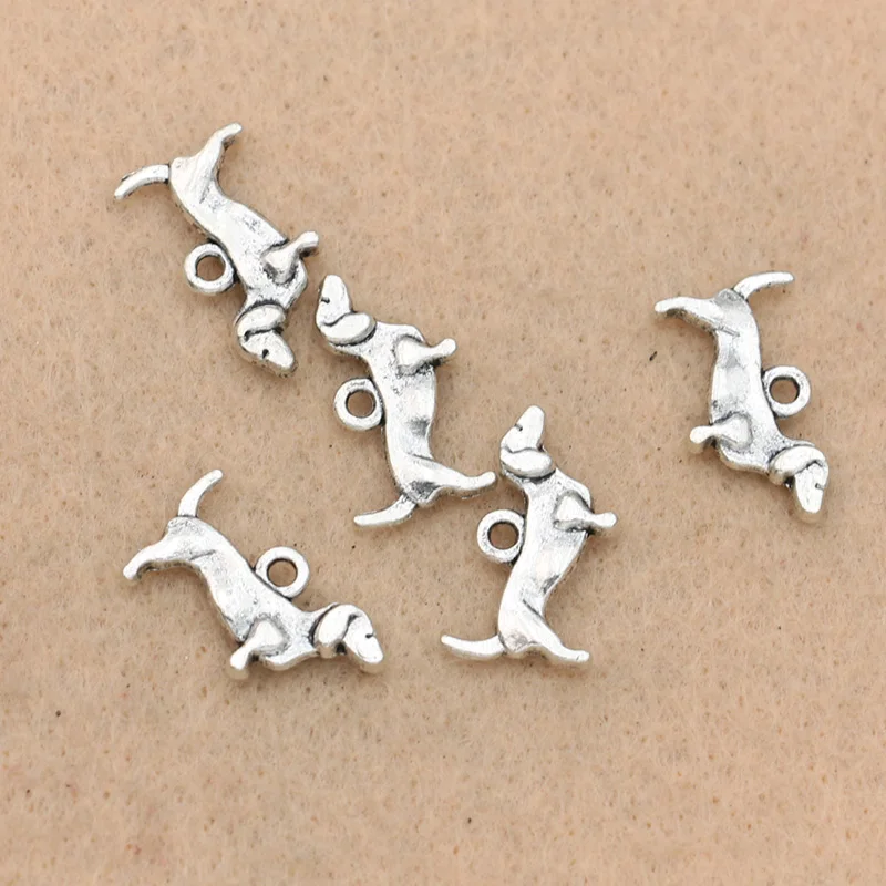10pcs Dog Animal Charm Pendant fit Bracelet Necklace Antique Silver Plated Jewelry DIY Making Accessories 11x18mm | Украшения и