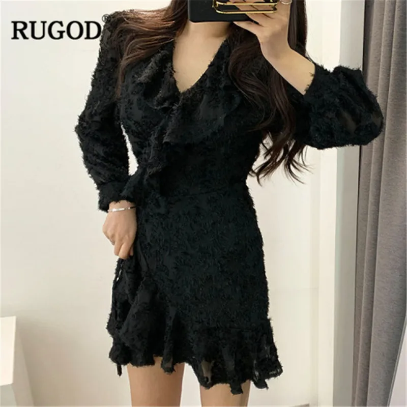 RUGOD 2019 элегантные женские кружевное платье с v-образным вырезом длинными рукавами