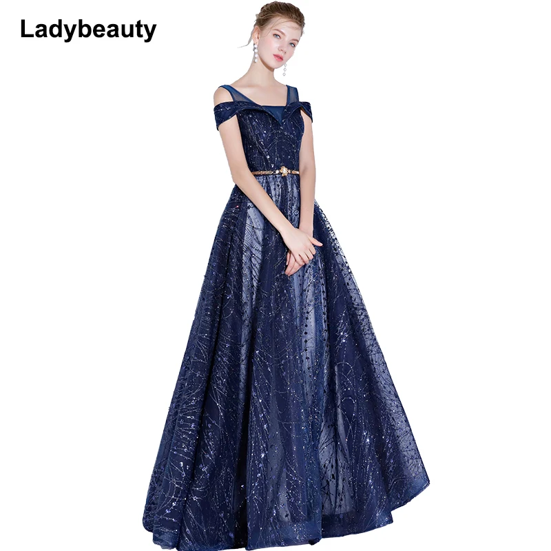 

Ladybeauty New Navy Blue Evening Dress Banquet Blingbling Sequined Floor-length Party Gown Custom Formal Dresses Robe De Soiree