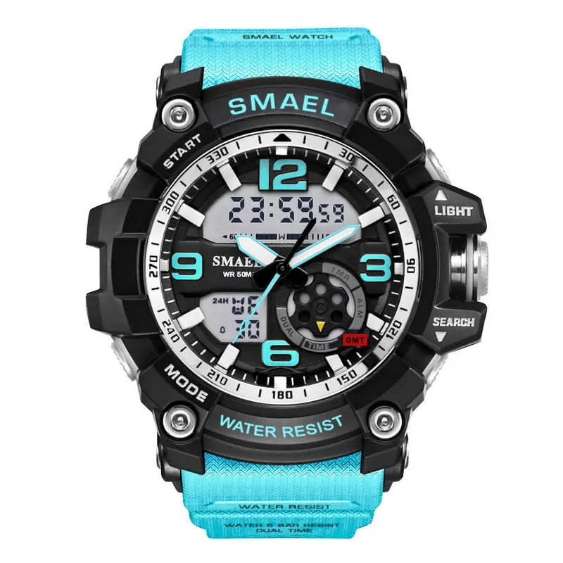Light Blue Smael часы спортивные мужские наручные часы светодиодный цифровые часы водонепроницаемые двойные наручные часы военные часы 1617 Мужские часы военные - Цвет: Light Blue