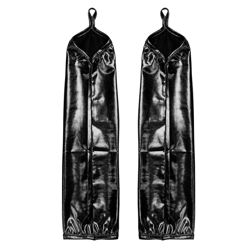 Black Новое поступление, модные женские, дамские, Wetlook, лакированная кожа, тянущиеся, без пальцев, длинные перчатки для Хэллоуина, вечерние, костюмы для косплея - Цвет: Black
