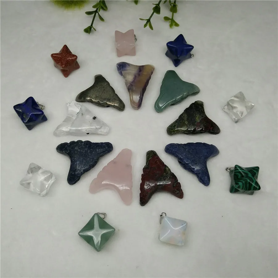 6 шт. ручной работы резной драгоценный камень Волчья Голова Merkabah звезда кулон