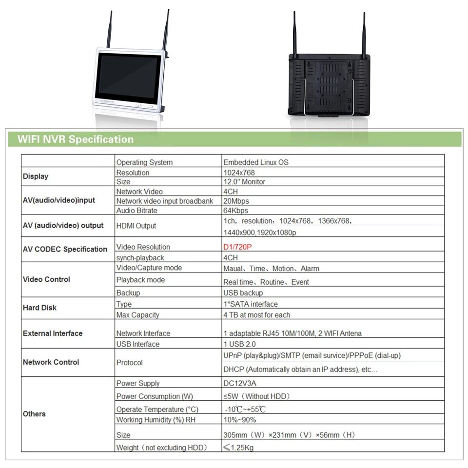 Anran 4ch 720 P 12 ''ЖК-дисплей Экран Беспроводной NVR видеонаблюдения 36ir открытый 1.0mp