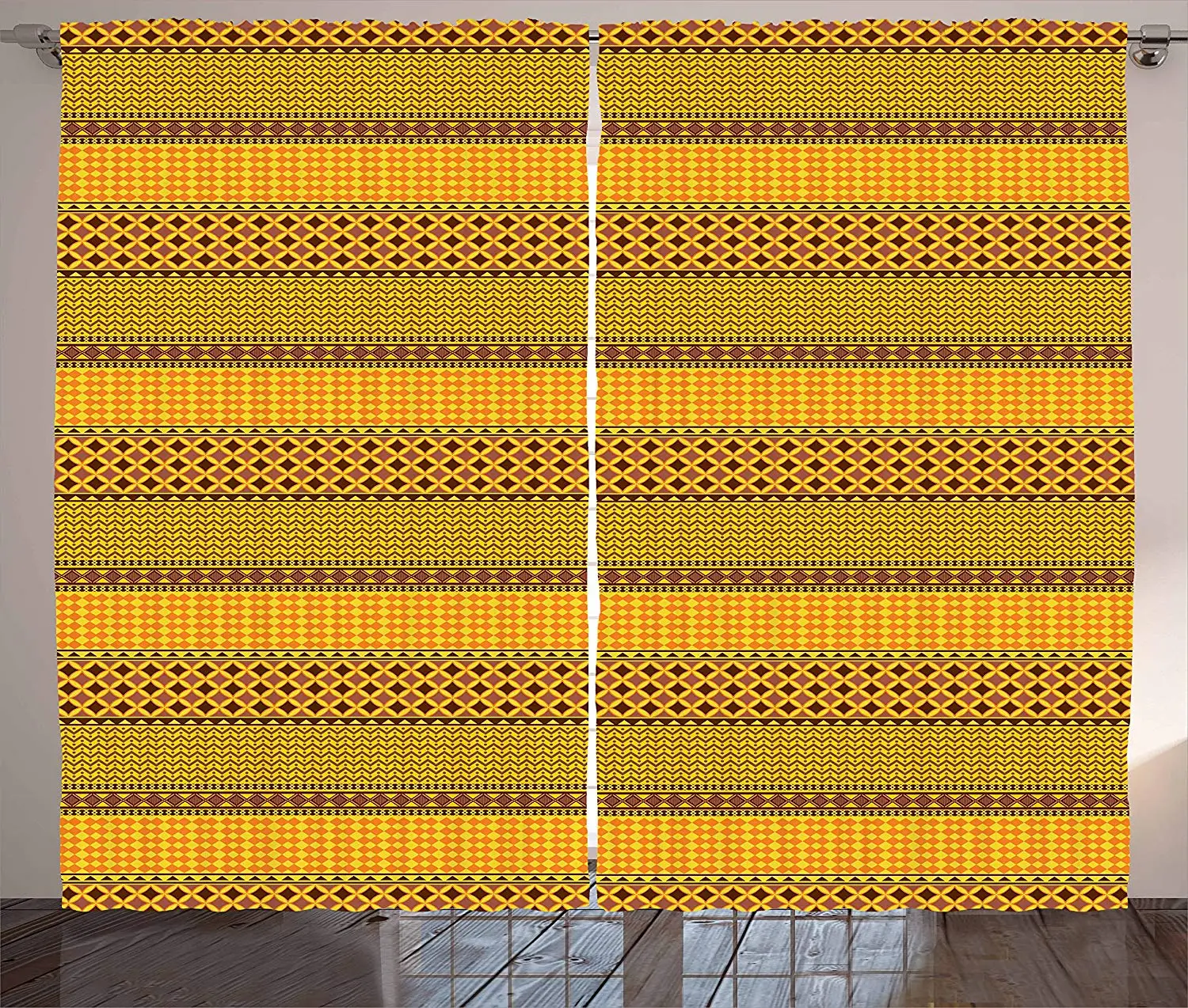 Kente узор шторы горизонтальные границы примитивной страны Zigzags фольклорные