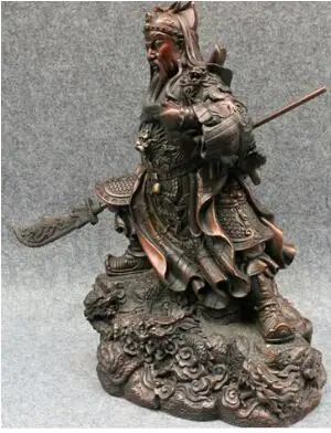 15 &quotКитайский чистая бронза 9 Дракон Воин GuanGong GuanYu Бог Держите меч статуя|Статуи