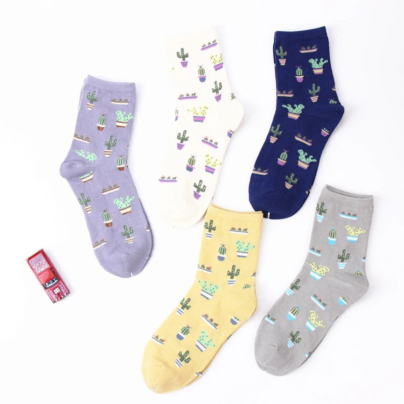 Новые хлопковые носки с рисунком кактуса удобные мягкие милые повседневные