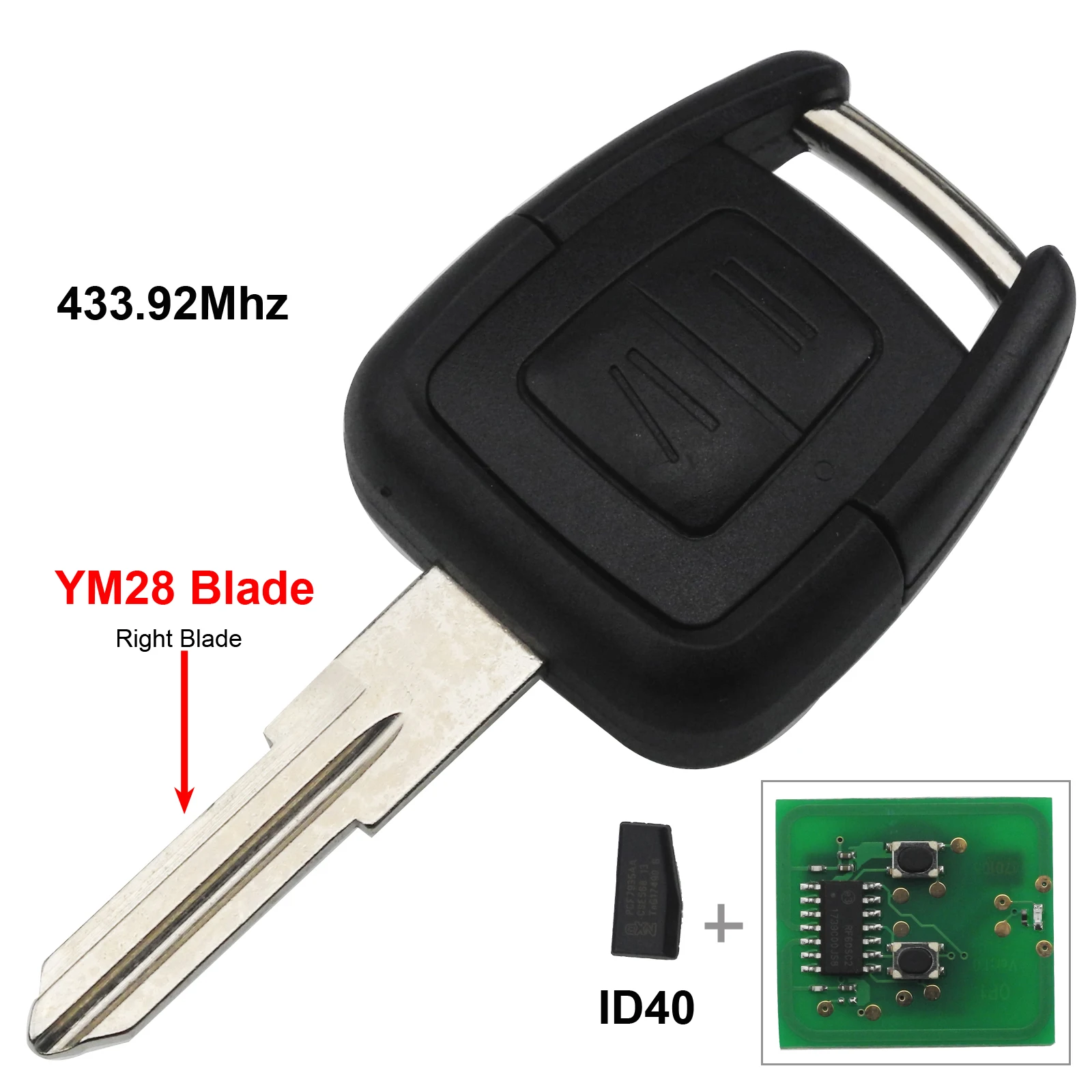Jingyuqin 2 кнопки 433 МГц Брелок дистанционного ключа для Opel Vauxhall Vectra Zafira OP1 24424723 с ID40 чип HU43 HU100 YM28 HU46 лезвие - Цвет: YM28