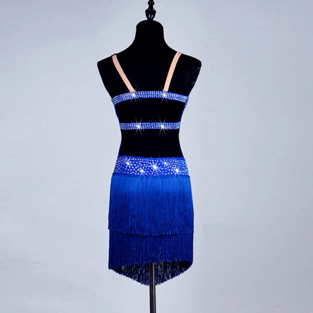 Женские платья для латиноамериканских танцев тканевые голубые юбки со стразами