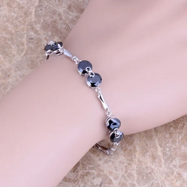 Ослепительный черный кубический цирконий посеребренный звеньевой браслет 7 - 8