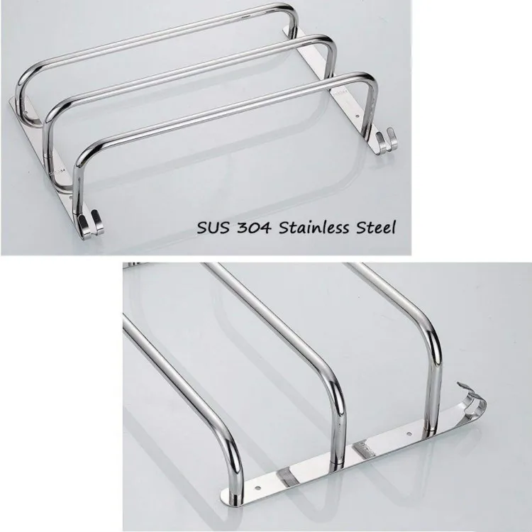 

Bathroom Towel Holders Triple 304 Stainless Steel Towel Bar Wall Mounted Towel Rails for Bathroom or Kitchen with Hooks