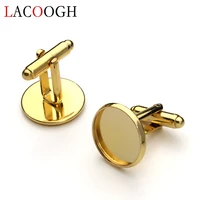 10pcs fashion gold color cufflink settings cameo cabochon base tray bezel blank for round 12 14mm cabochons diy handmade craft