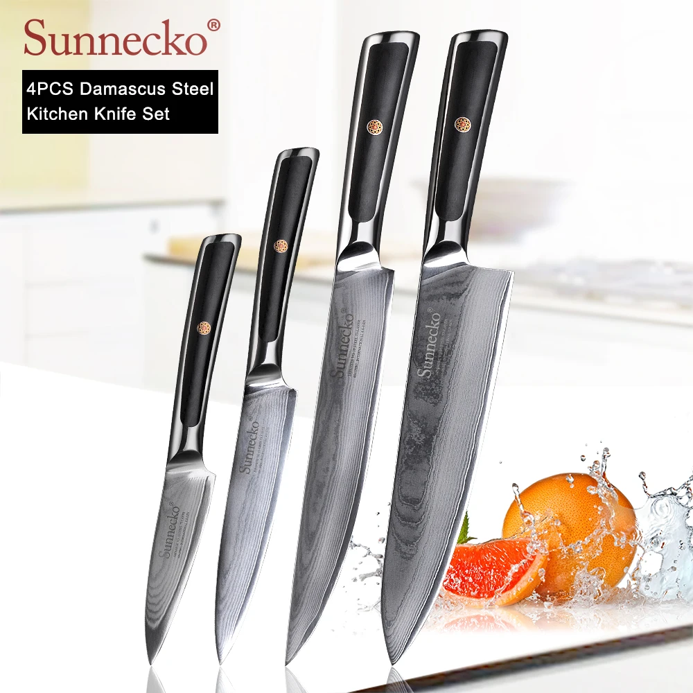 SUNNECKO дамасский нож шеф-повара для очистки хлеба Santoku нож для стейка японский VG10 Сталь G10 ручка для резки мяса набор кухонных ножей