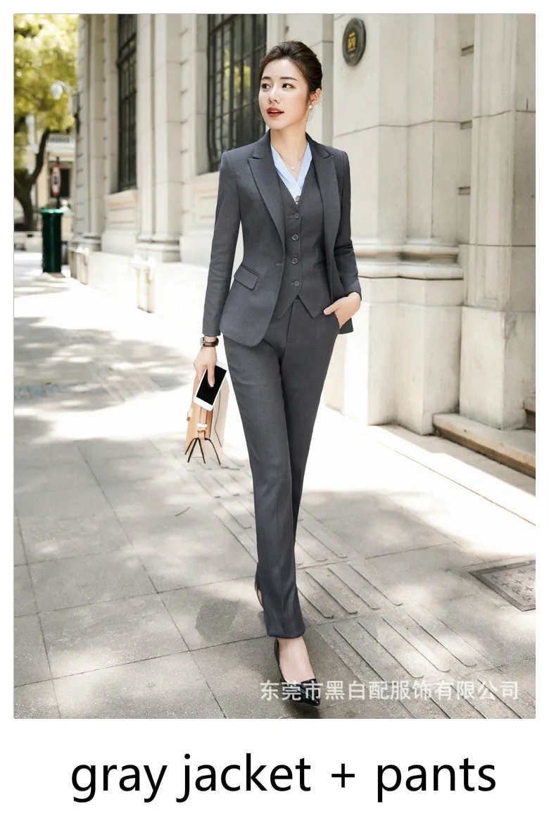 Gray Blazer Pants Зимний осенний Женский блейзер черного и серого цвета, модный Блейзер на одной пуговице, Женский блейзер, Женская офисная одежда - Цвет: Gray Blazer Pants
