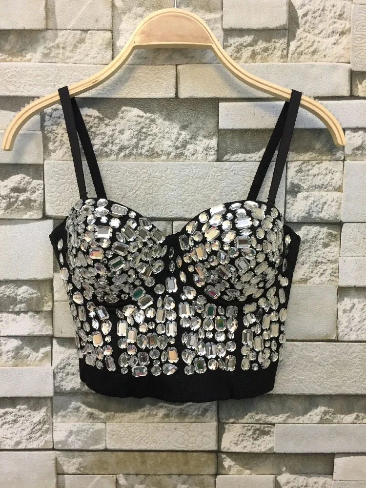 Ручной работы из бисера Gaga Стразы бюстье жемчуг Push Up ночной клуб Bralette Для женщин