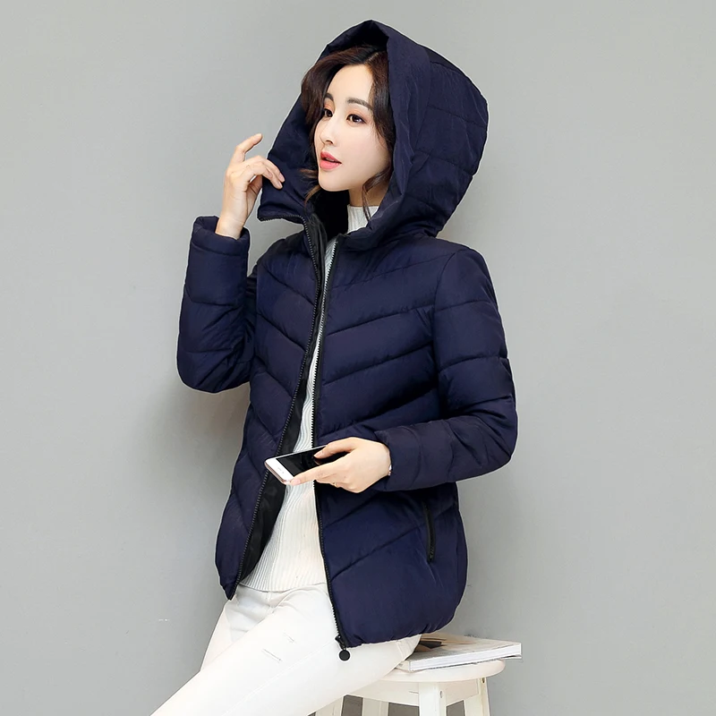 Winter new women's plus size loose hooded cotton clothing fashion casual solid color zipper top female wild Slim models | Женская