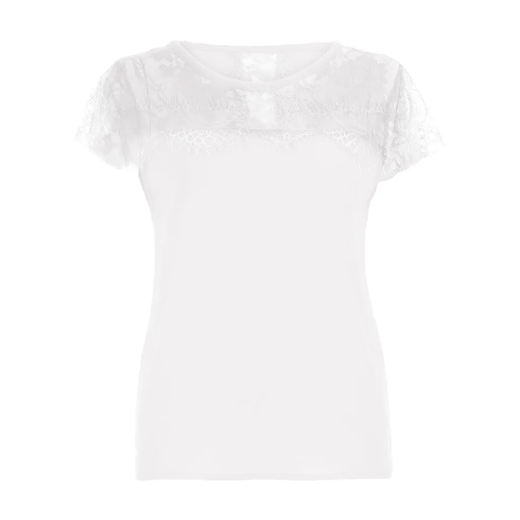Blusas mujer de moda женская модная летняя однотонная кружевная рубашка с коротким рукавом Свободные топы шифоновая блузка