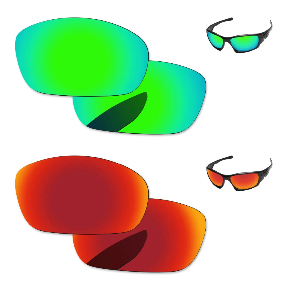 

Fire Red & Emerald Green 2 пары зеркальные поляризованные Сменные линзы для десяти солнцезащитных очков 100% UVA & UVB защита