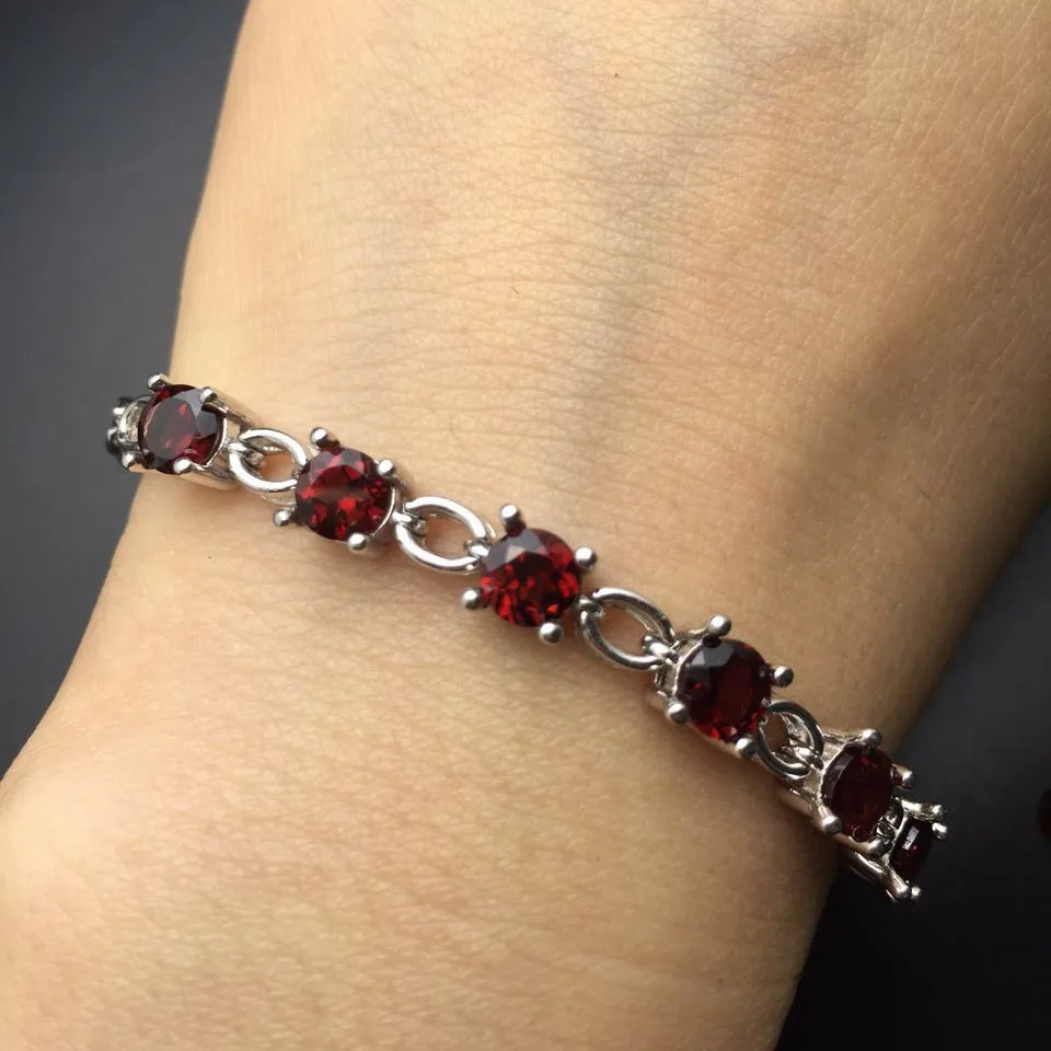 TBJ элегантный браслет с натуральным гранатом из стерлингового серебра 925