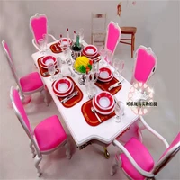 for barbie doll furniture accessories plastic toy pink dining table tableware candle holders chair gift girl diy christmas