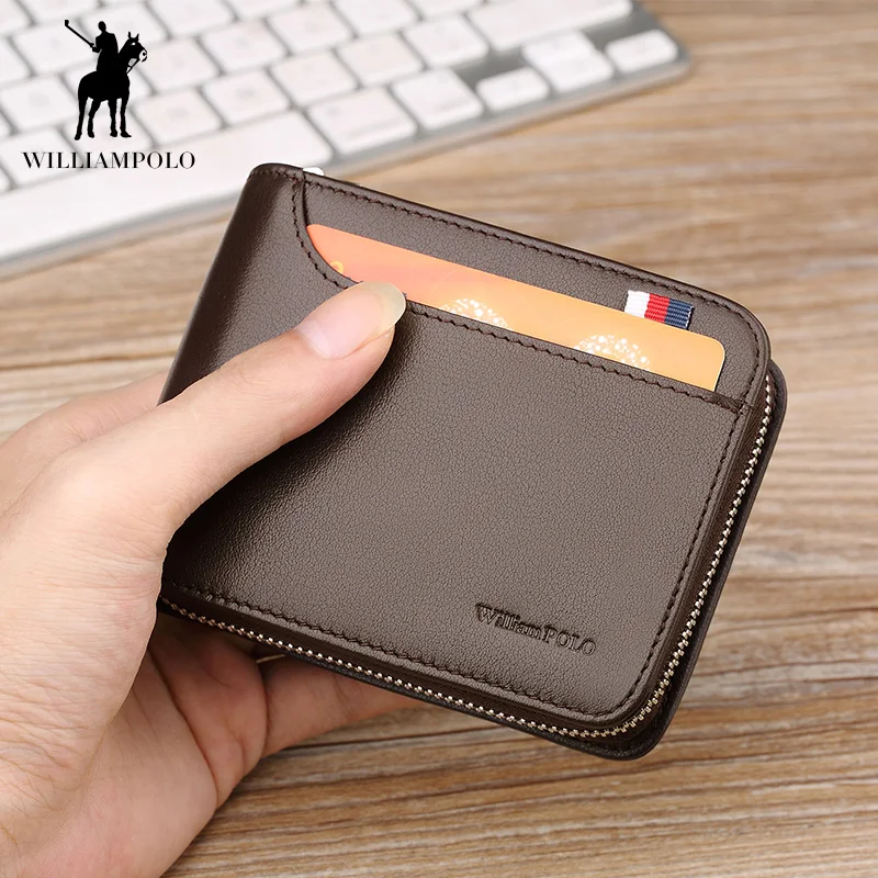WILLIAMPOLO высокое качество застежка-молния короткий черный Для мужчин брендовые кошельки из натуральной кожи кошельки Держатель для карт Для мужчин кошелек POLO175112