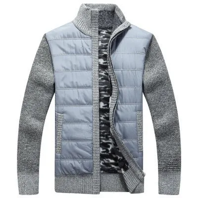 

2020 New Men's Thick Sweater Coat Male Autumn Winter Down Sweatercoat Black Blue Gray Zipper Sweater Jacket Outerwear M-3XL