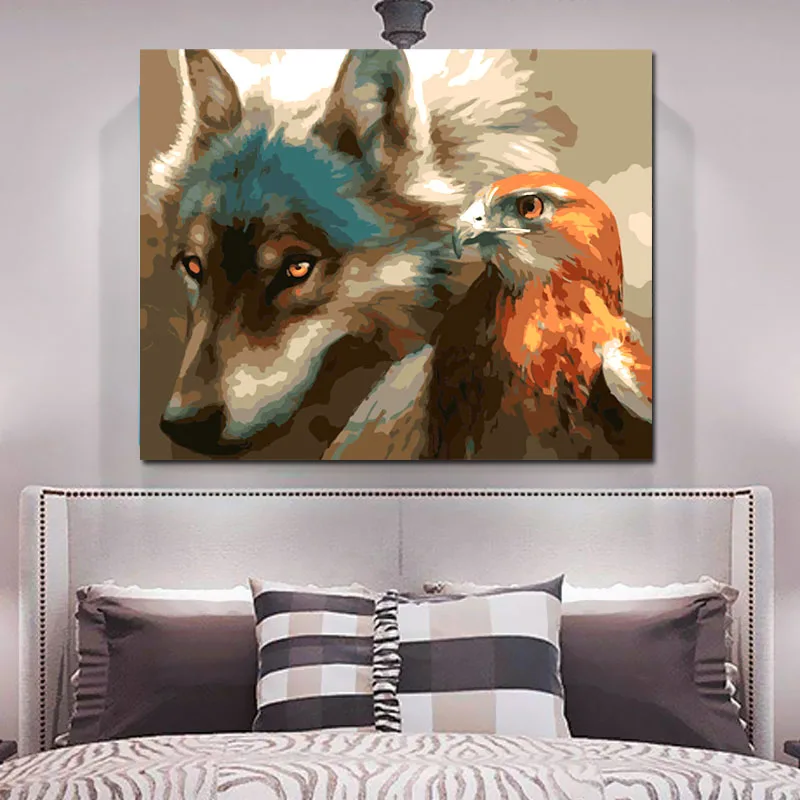 Живопись Вышивка кристаллами Волк и ястреб Мозаичный Кристалл 5D крестиком