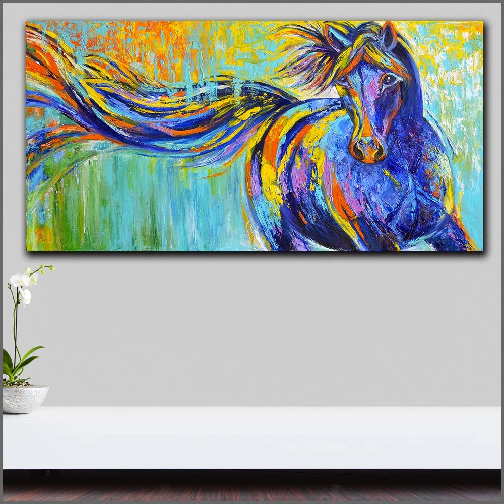 Модный красочный постер лошади Большой абстрактный холст искусство пейзаж
